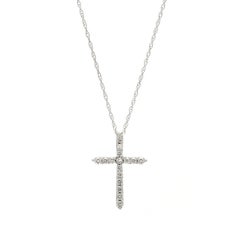 0.25ctw Small Diamond Cross Necklace, 14k White Gold, Length 18 Inches