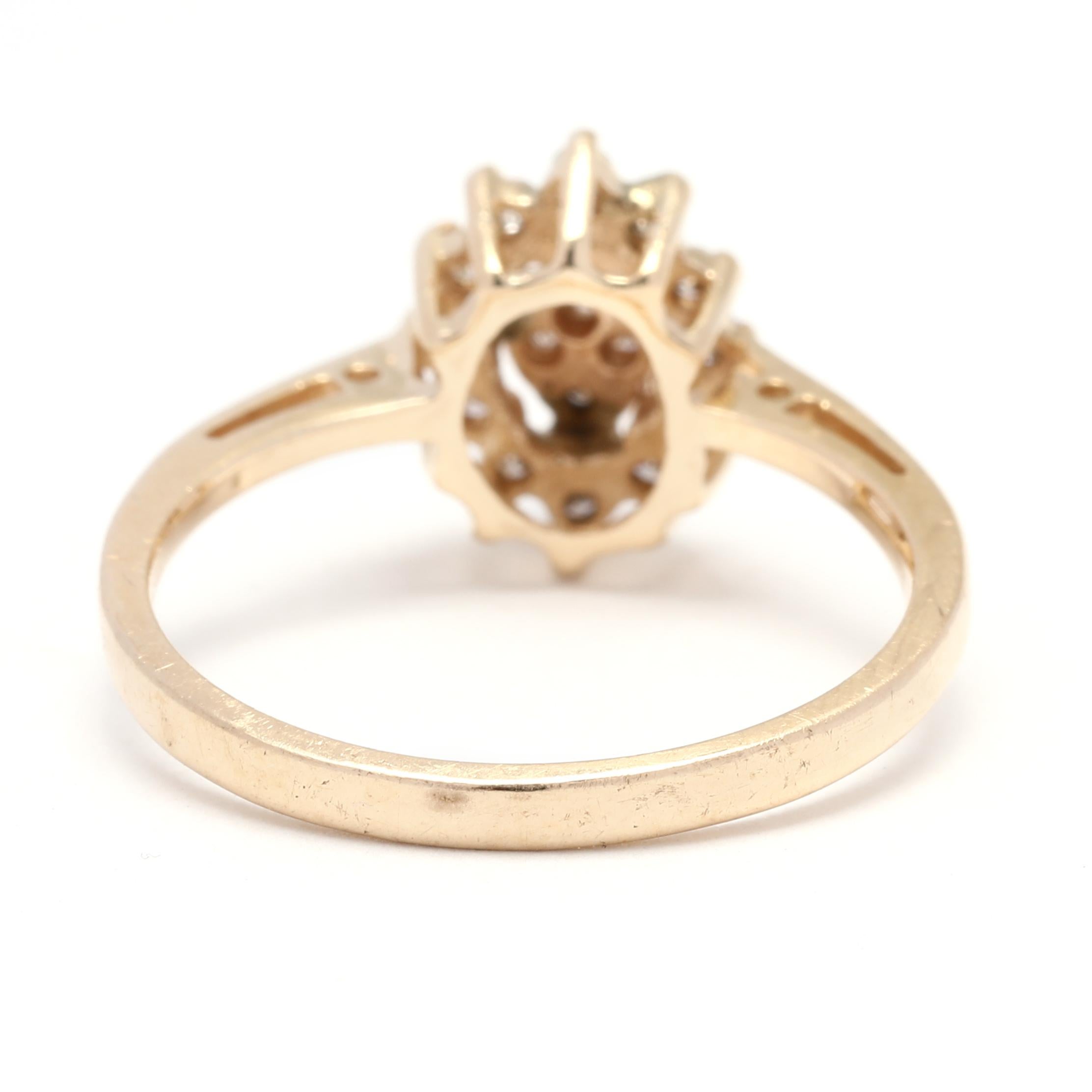 Brilliant Cut 0.25ctw Small Diamond Navette Ring, 14K Yellow Gold, RingSize 6, Diamond Cluster For Sale
