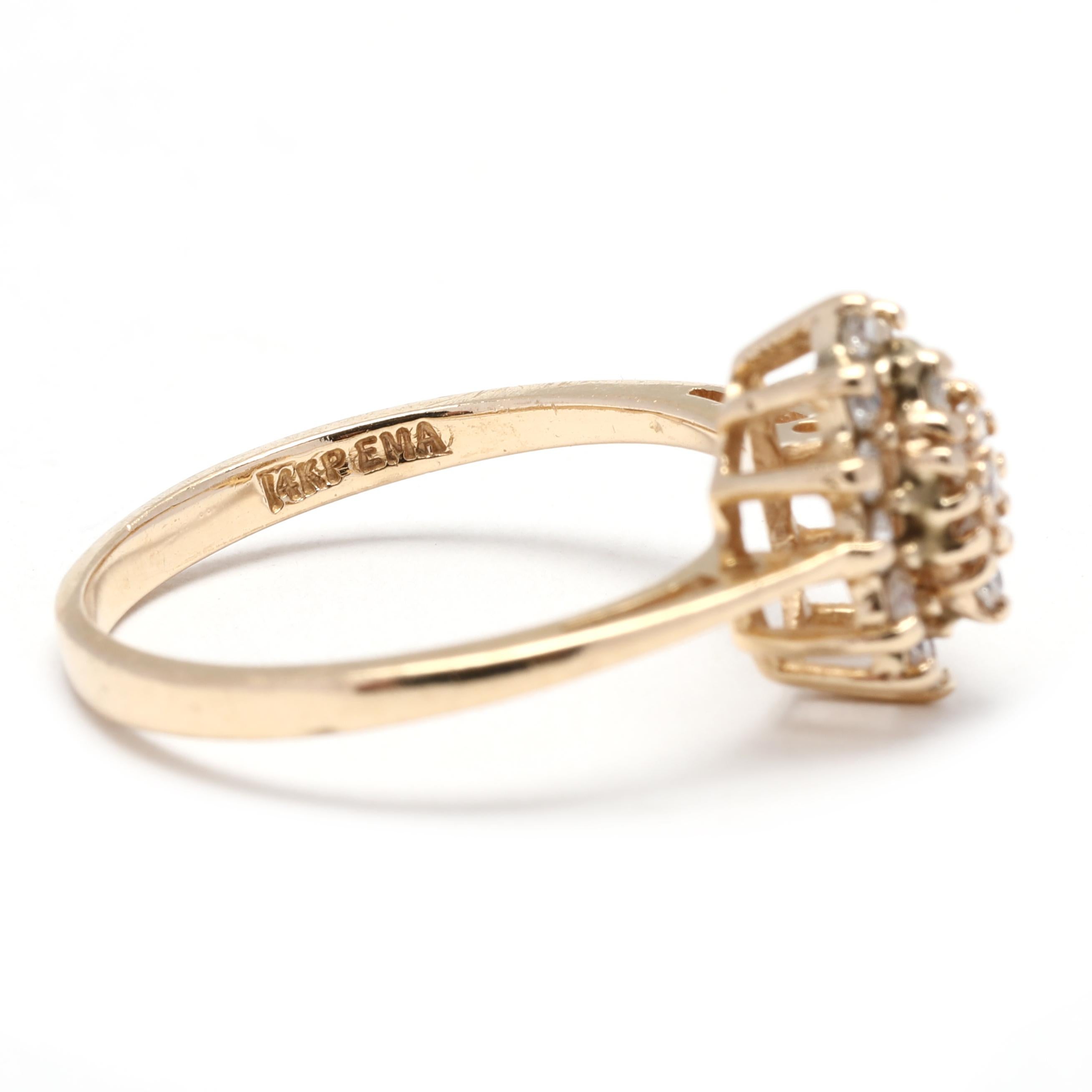 da uomo o donna Anello Navette con diamante piccolo da 0,25 ct, oro giallo 14K, misura 6, cluster di diamanti in vendita