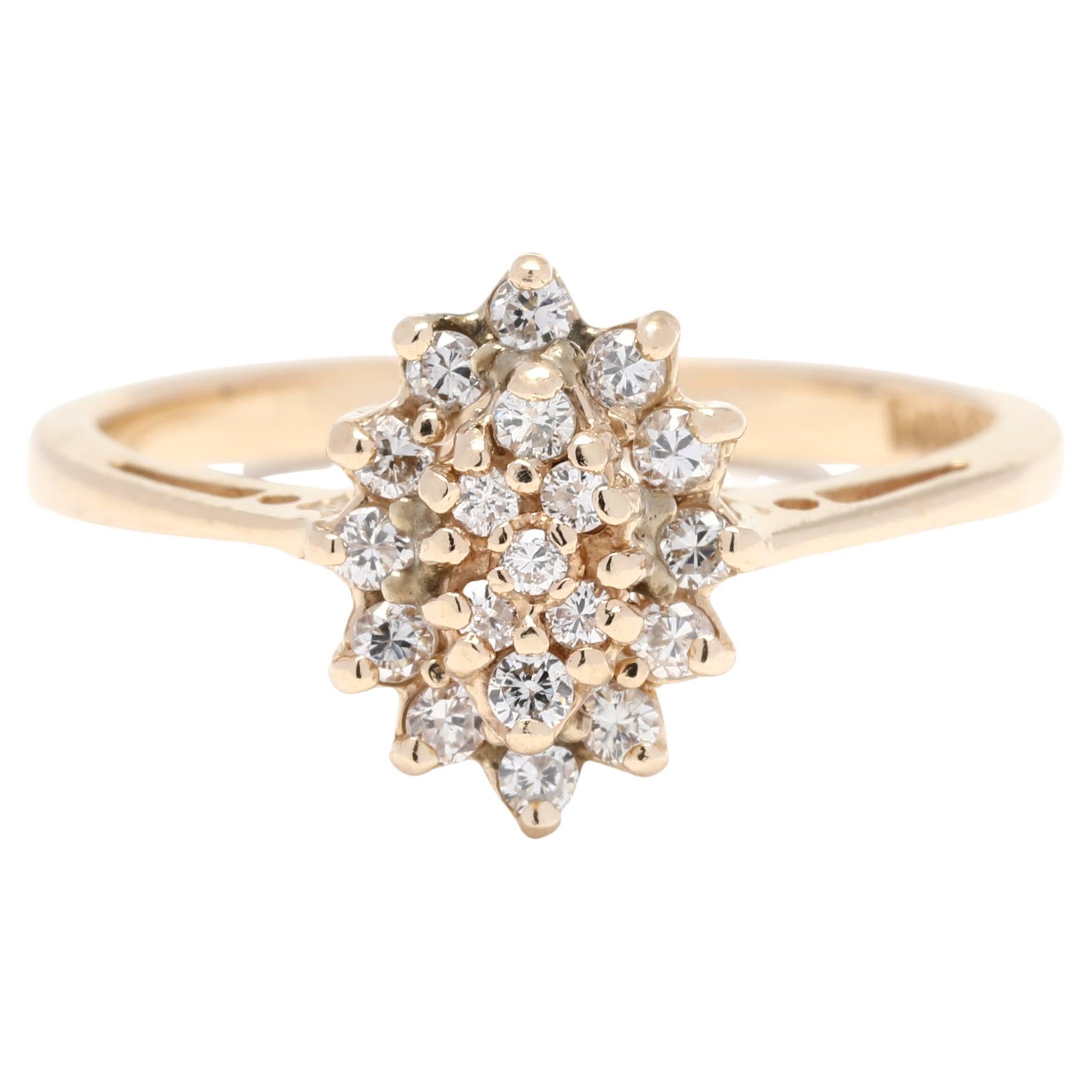0.25 Karat Diamant Navette Ring, 14 Karat Gelbgold, Ringgröße 6, Diamant-Cluster im Angebot