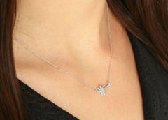 0.25pts Diamond Palm Tree Necklace 14K White Gold Sideways Summer Pendant Gift