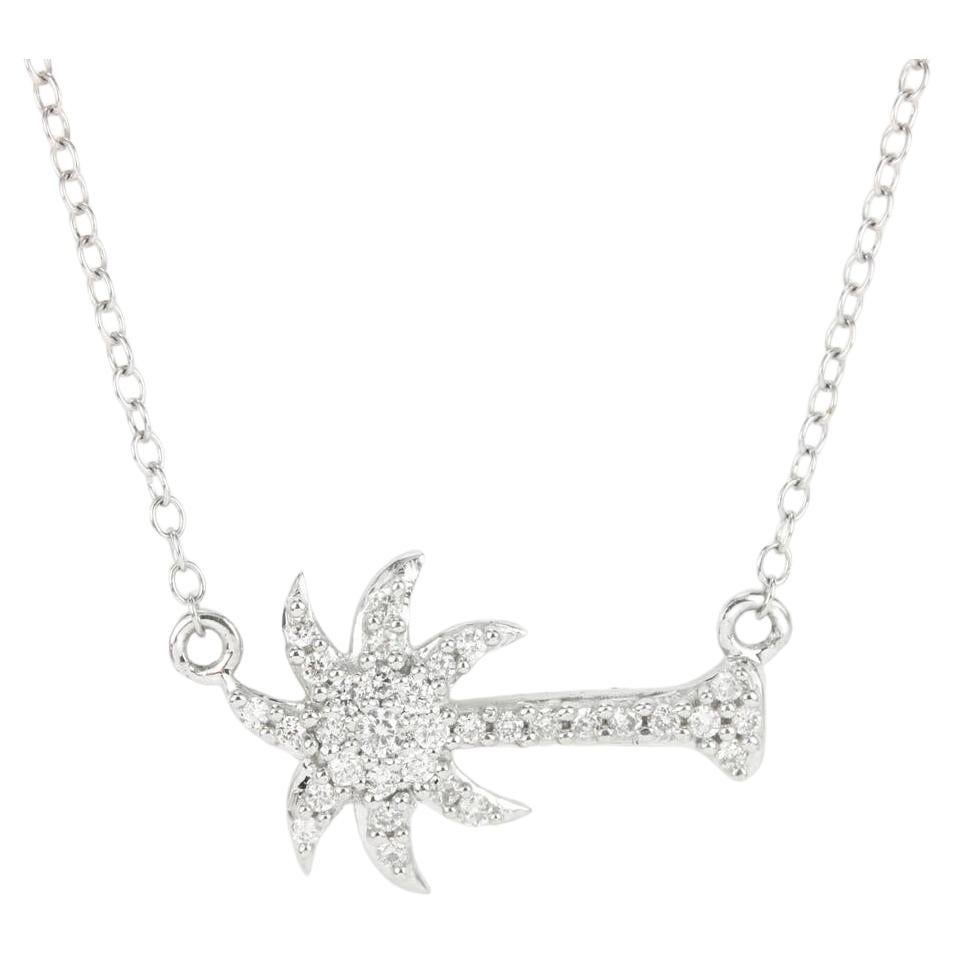 Collier de palmier et pendentif d'été en or blanc 14 carats avec diamants 0,25 carat