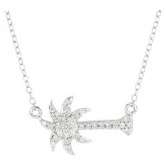 0.25pts Diamond Palm Tree Necklace 14K White Gold Sideways Summer Pendant Gift