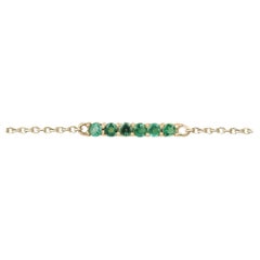 0.25tcw 14K Natural Medium Vivid Green Round Cut Emerald Bar Gold Bracelet