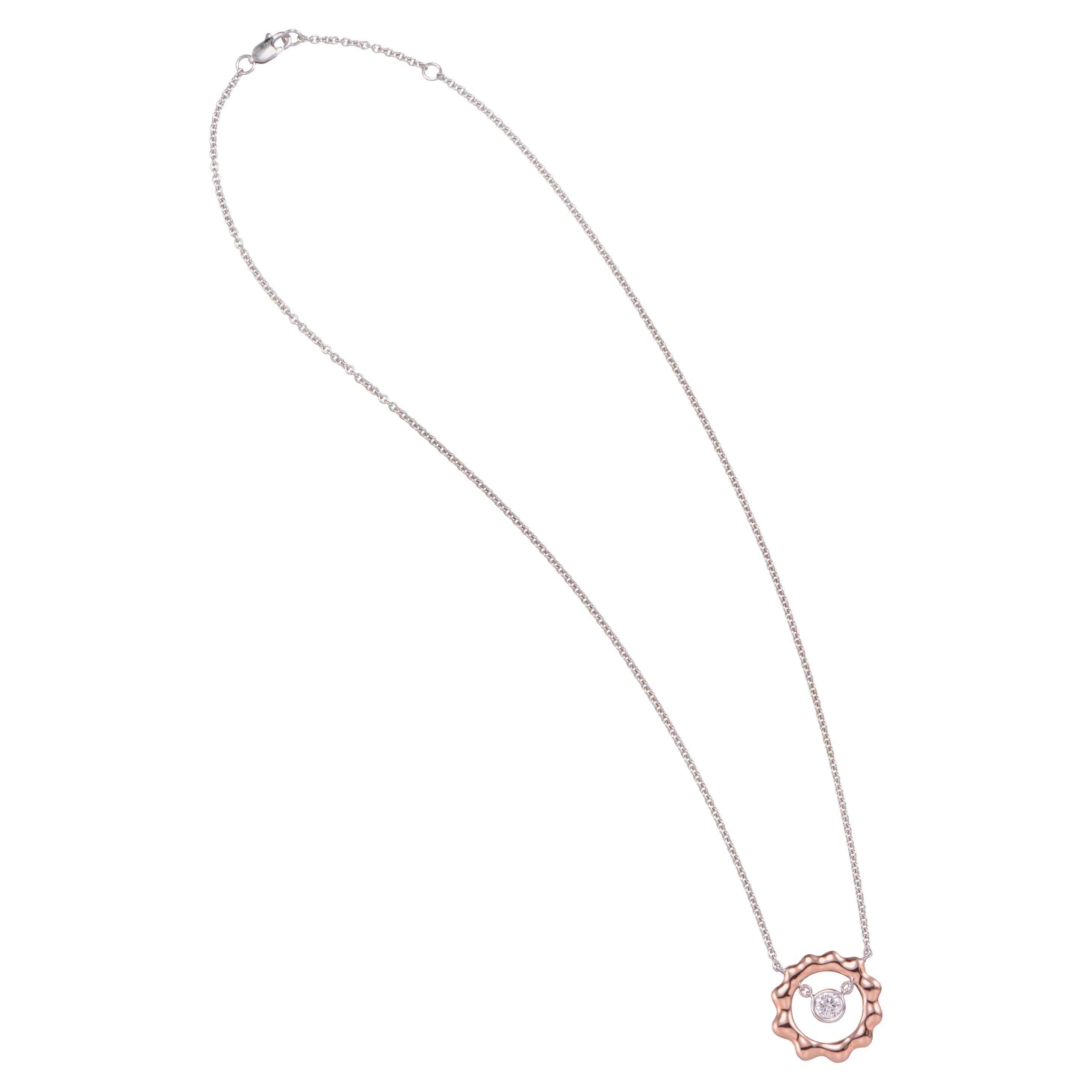 0.26 Carat Diamond 18 Karat Rose White Gold Pendant Necklace For Sale