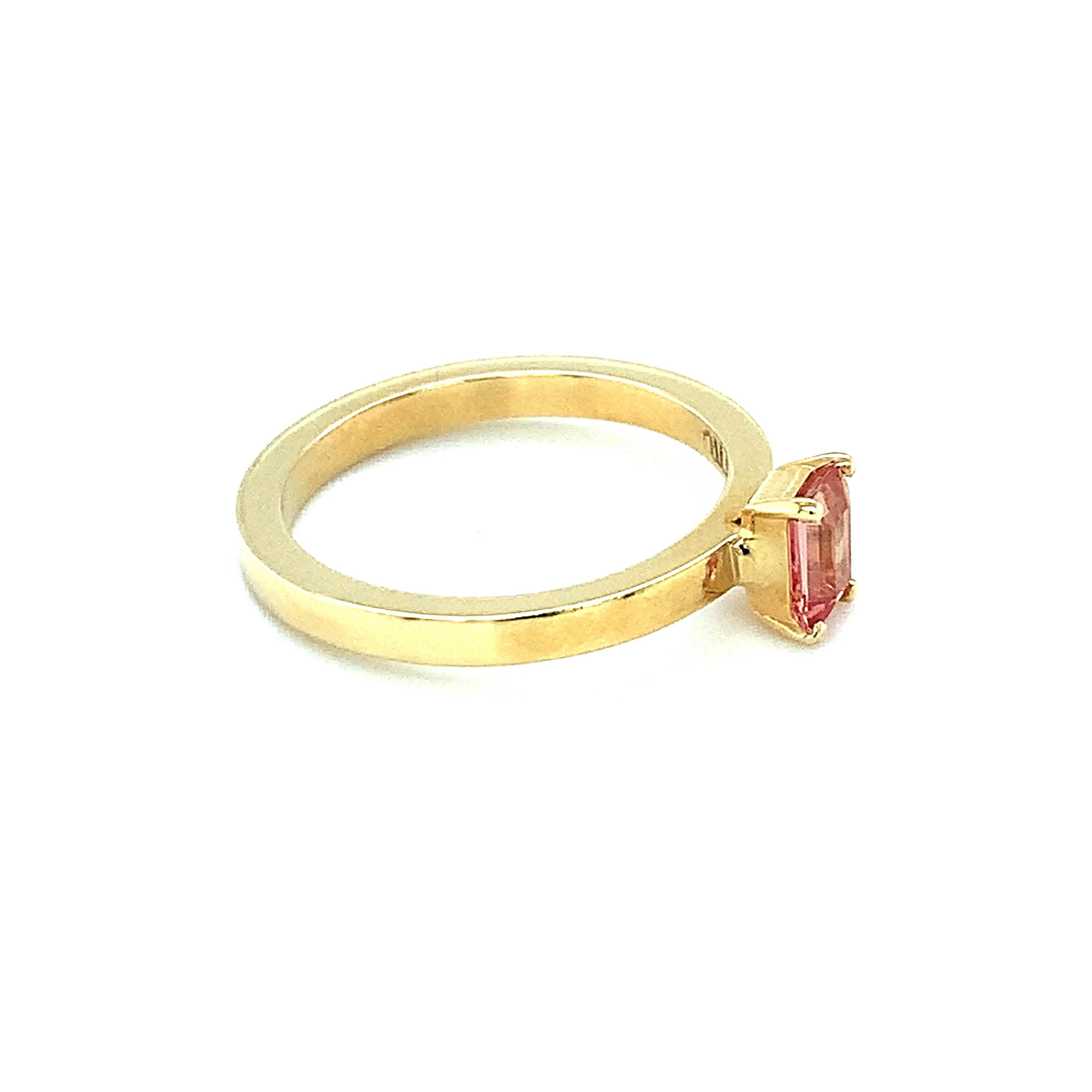 Artisan Precious Topaz Stackable Solitaire Band Ring in 18k Yellow Gold  For Sale