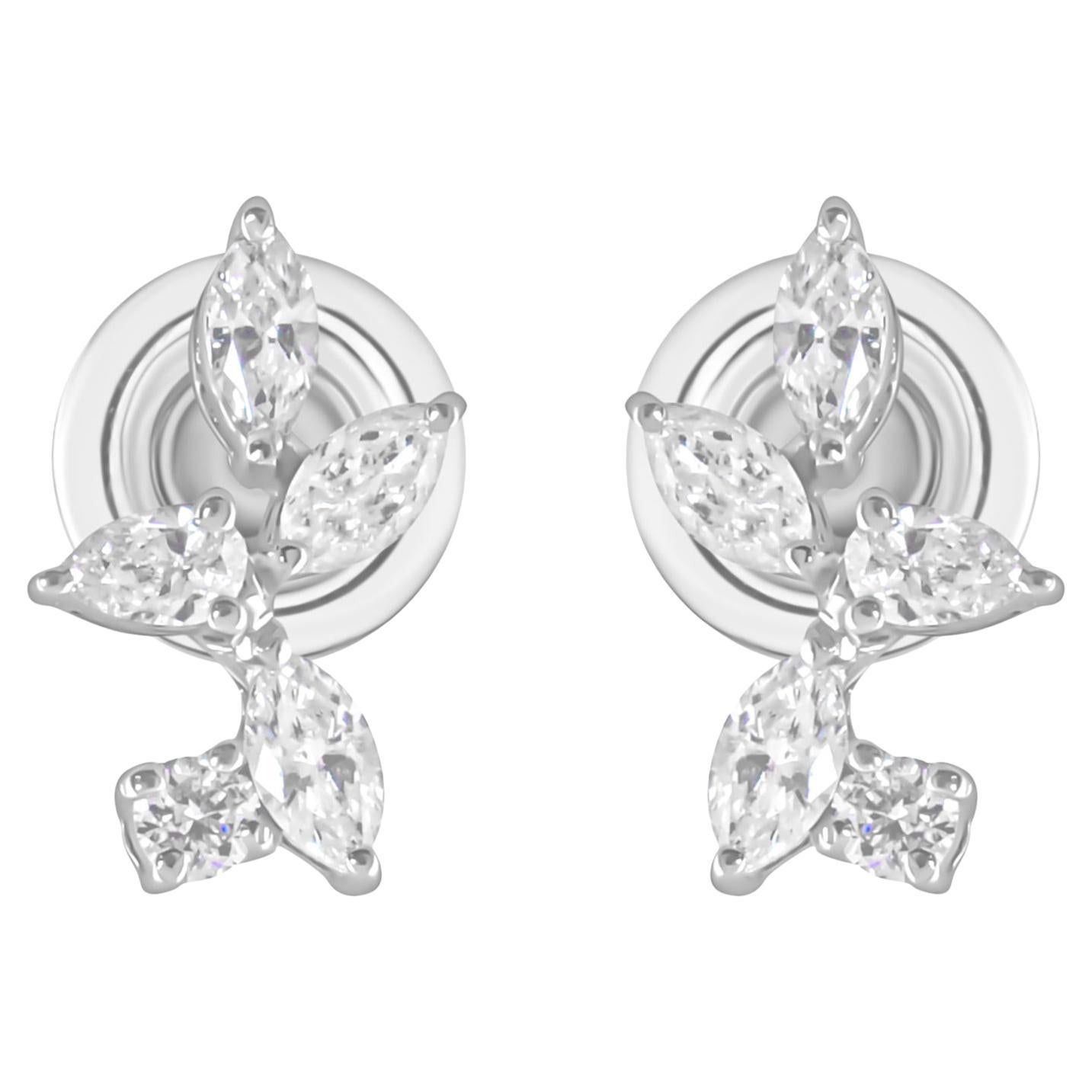 0.26 Carat Marquise Pear Round Brilliant Cut Diamond Earrings 18k White Gold