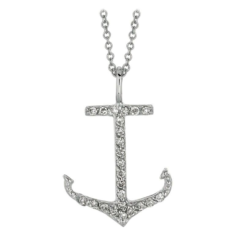 0.26 Carat Natural Diamond Anchor Necklace Pendant 14 Karat White Gold G SI For Sale