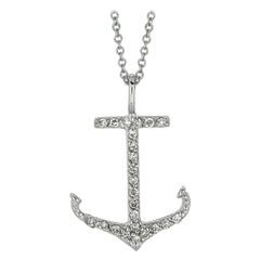 0.26 Carat Natural Diamond Anchor Necklace Pendant 14 Karat White Gold G SI