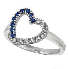 0.26 Carat Natural Diamond and Sapphire Ring 14K White Gold