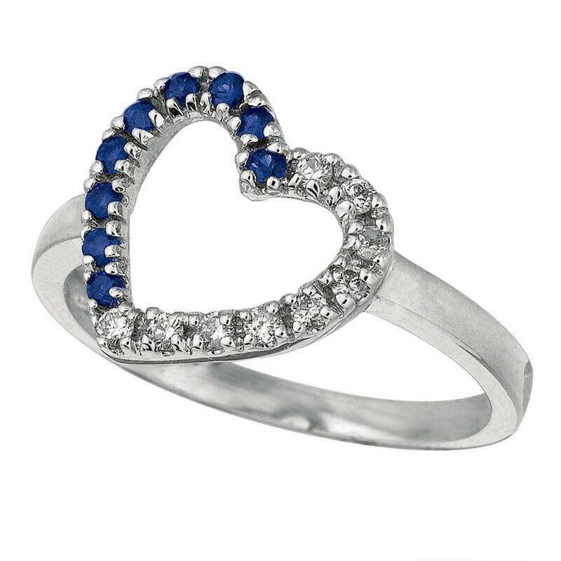 For Sale:  0.26 Carat Natural Diamond and Sapphire Ring 14K White Gold 4