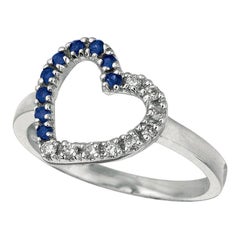 0.26 Carat Natural Diamond and Sapphire Ring 14K White Gold