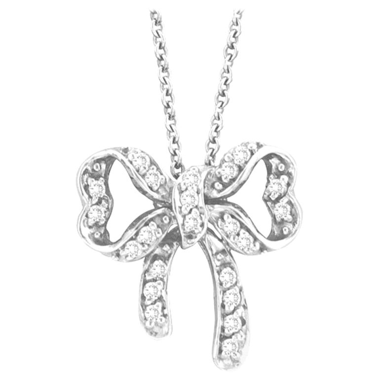 0,26 Karat natürlicher Diamant Schleifen-Halskette Anhänger 14K Weißgold