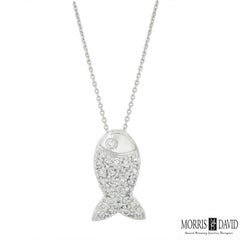0.26 Carat Natural Diamond Fish Pendant Necklace 14 Karat White Gold Chain
