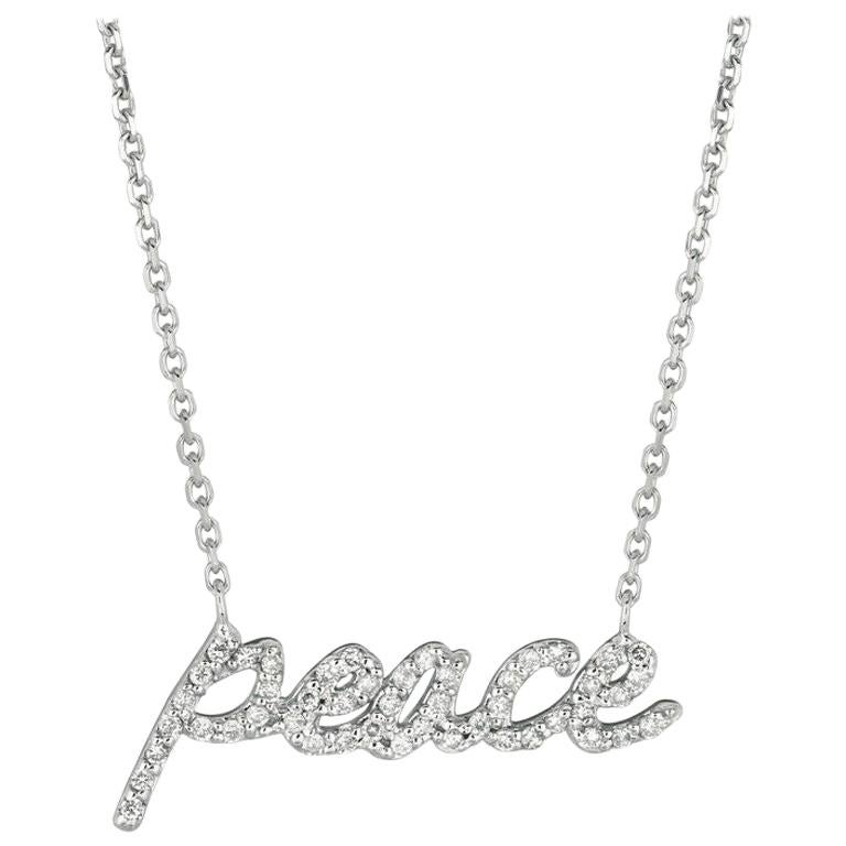 0.26 Carat Natural Diamond Peace Necklace 14 Karat White Gold For Sale