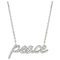 0.26 Carat Natural Diamond Peace Necklace 14 Karat White Gold