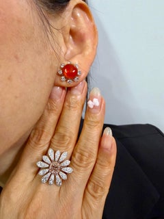 0.26 Carat Natural Fancy Pink Diamond and White Diamond Flower Cocktail Ring
