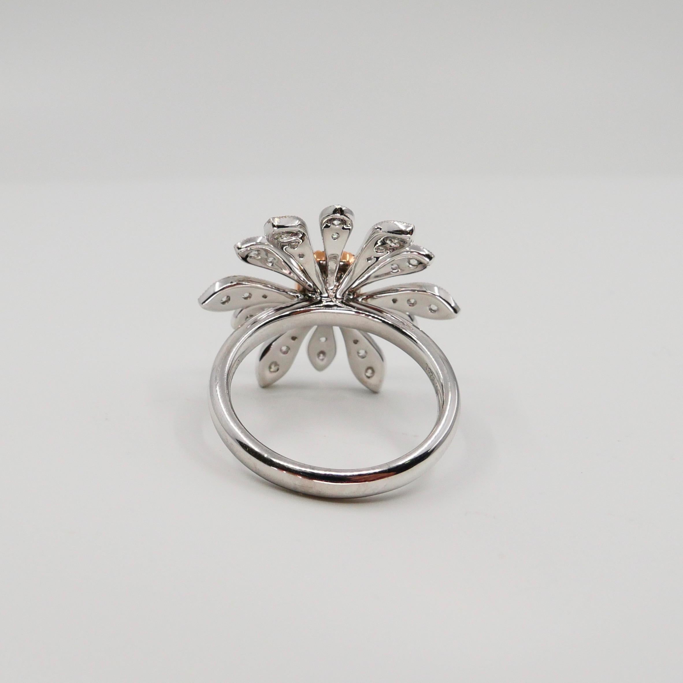 0.26 Carat Natural Fancy Pink Diamond and White Diamond Flower Cocktail Ring For Sale 6