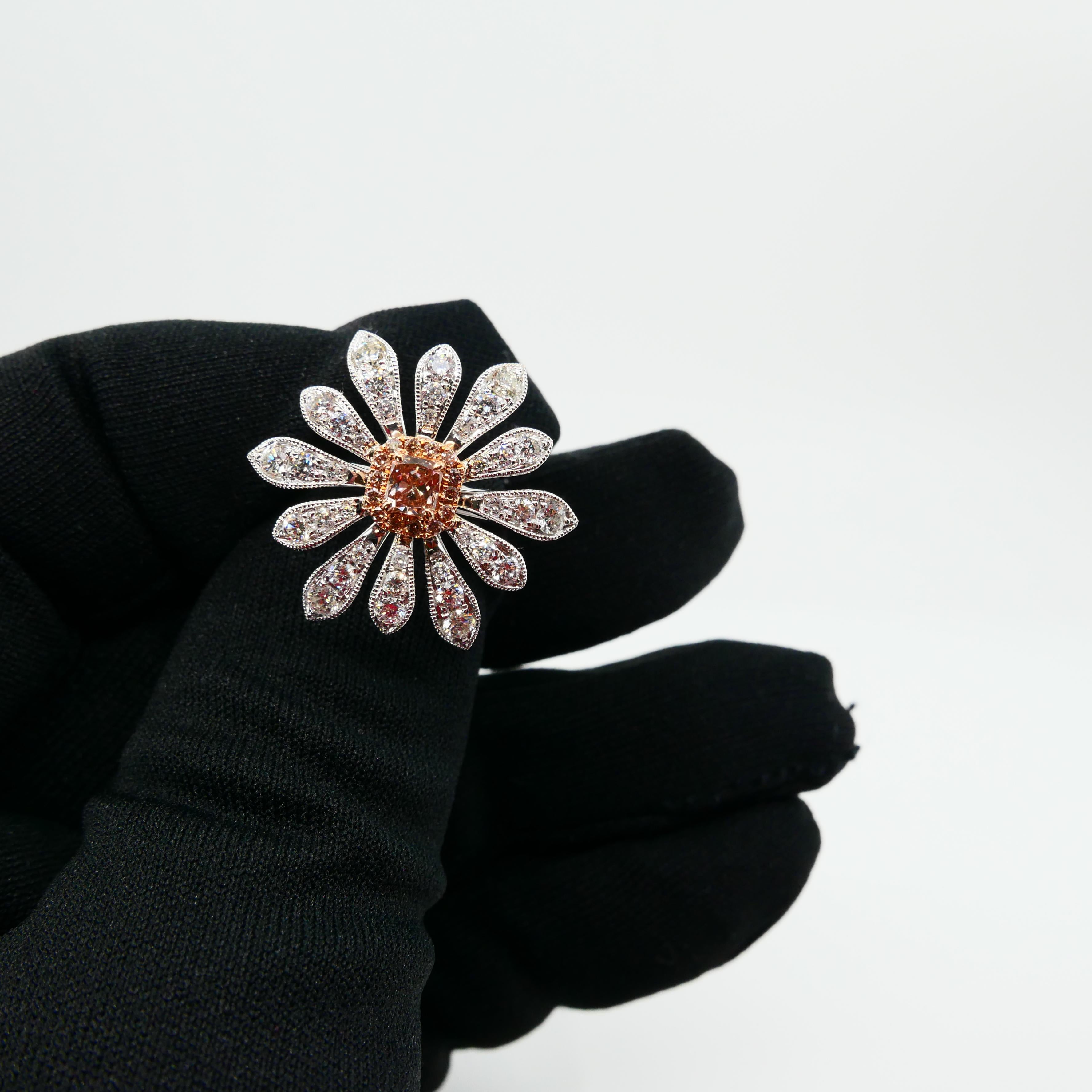 0.26 Carat Natural Fancy Pink Diamond and White Diamond Flower Cocktail Ring For Sale 9