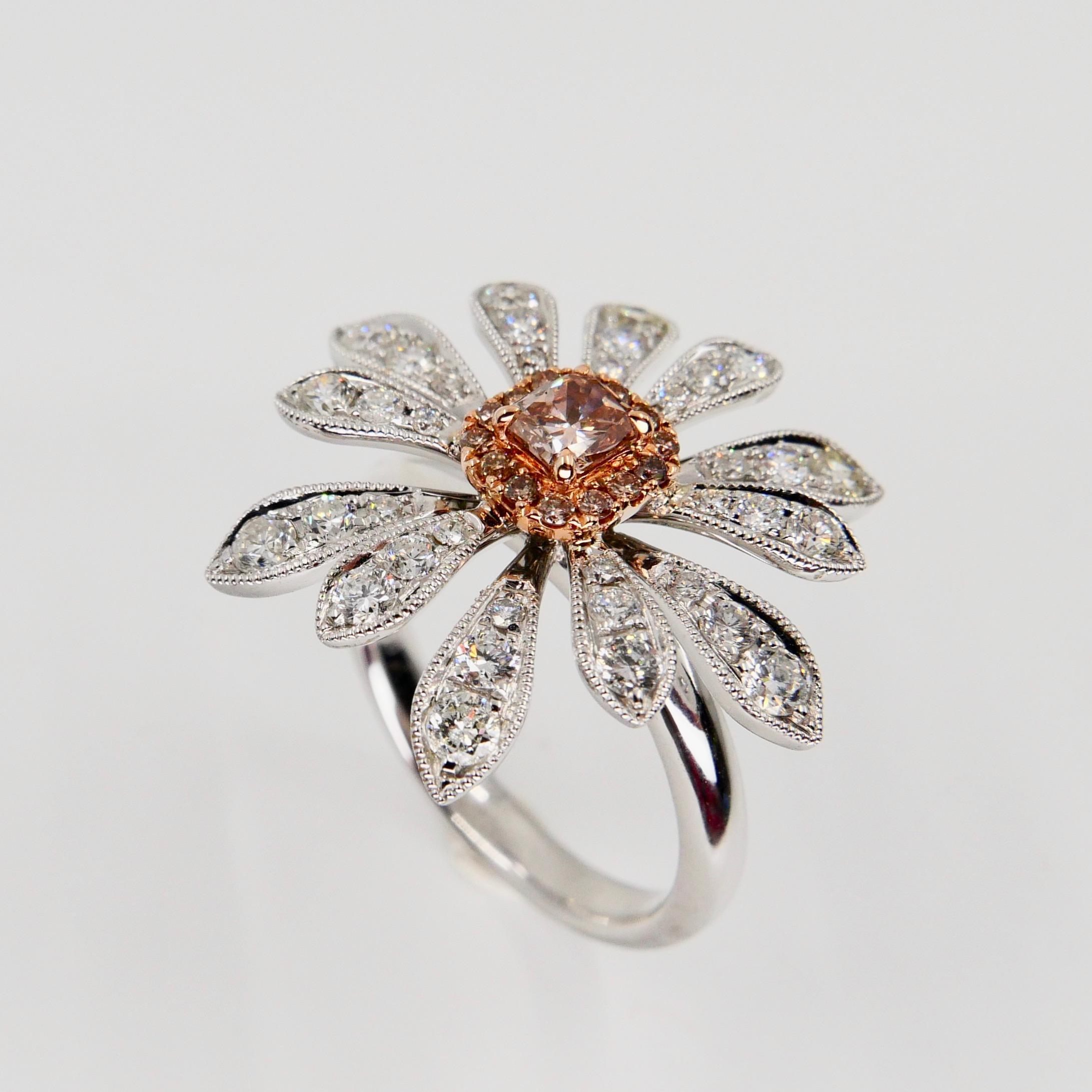 0.26 Carat Natural Fancy Pink Diamond and White Diamond Flower Cocktail Ring In New Condition For Sale In Hong Kong, HK