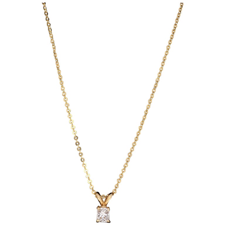 0.26 Carat Princess Cut Diamond Yellow Gold Chain Necklace For Sale at ...