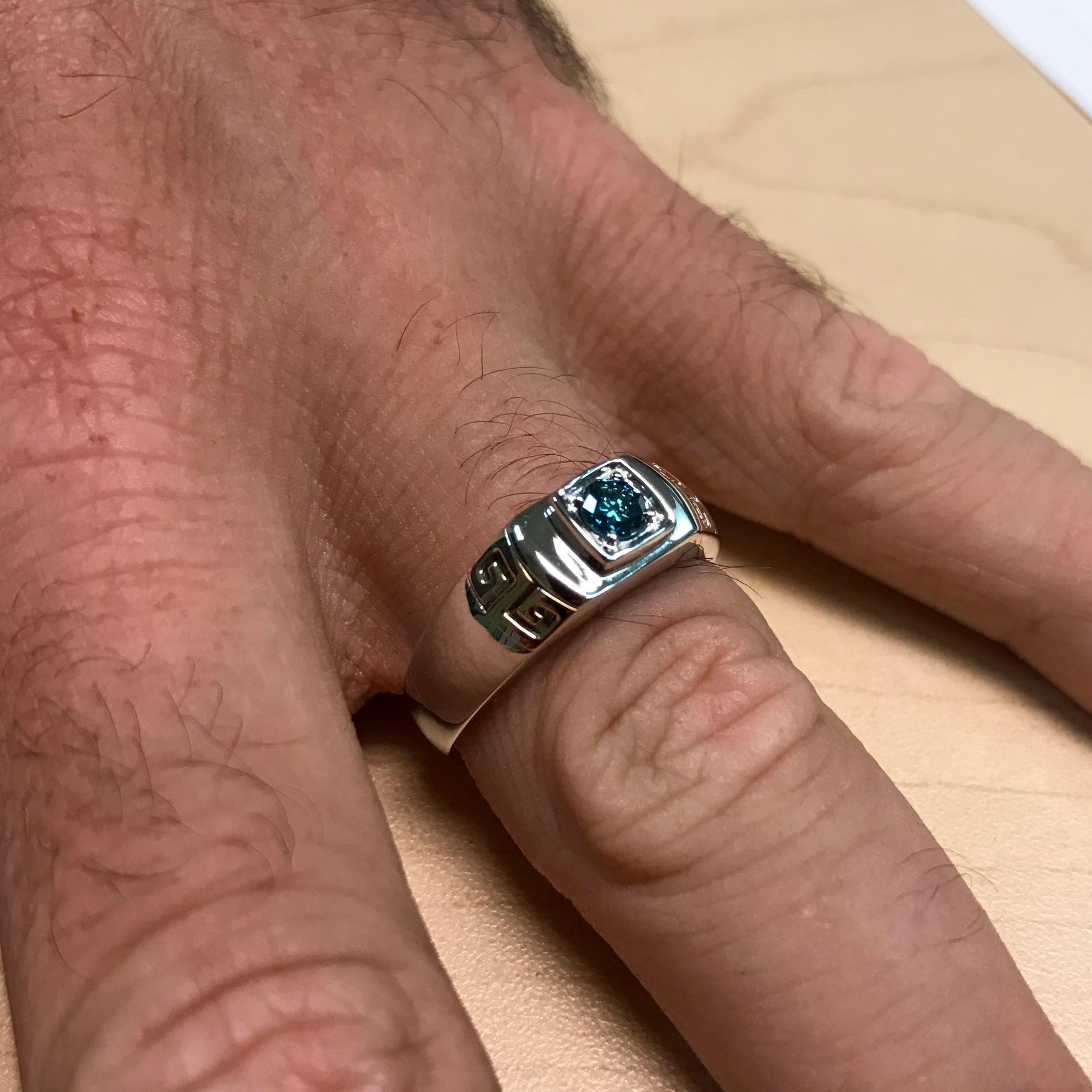 Contemporary 0.26 Carat Round Blue Diamond Men's Ring