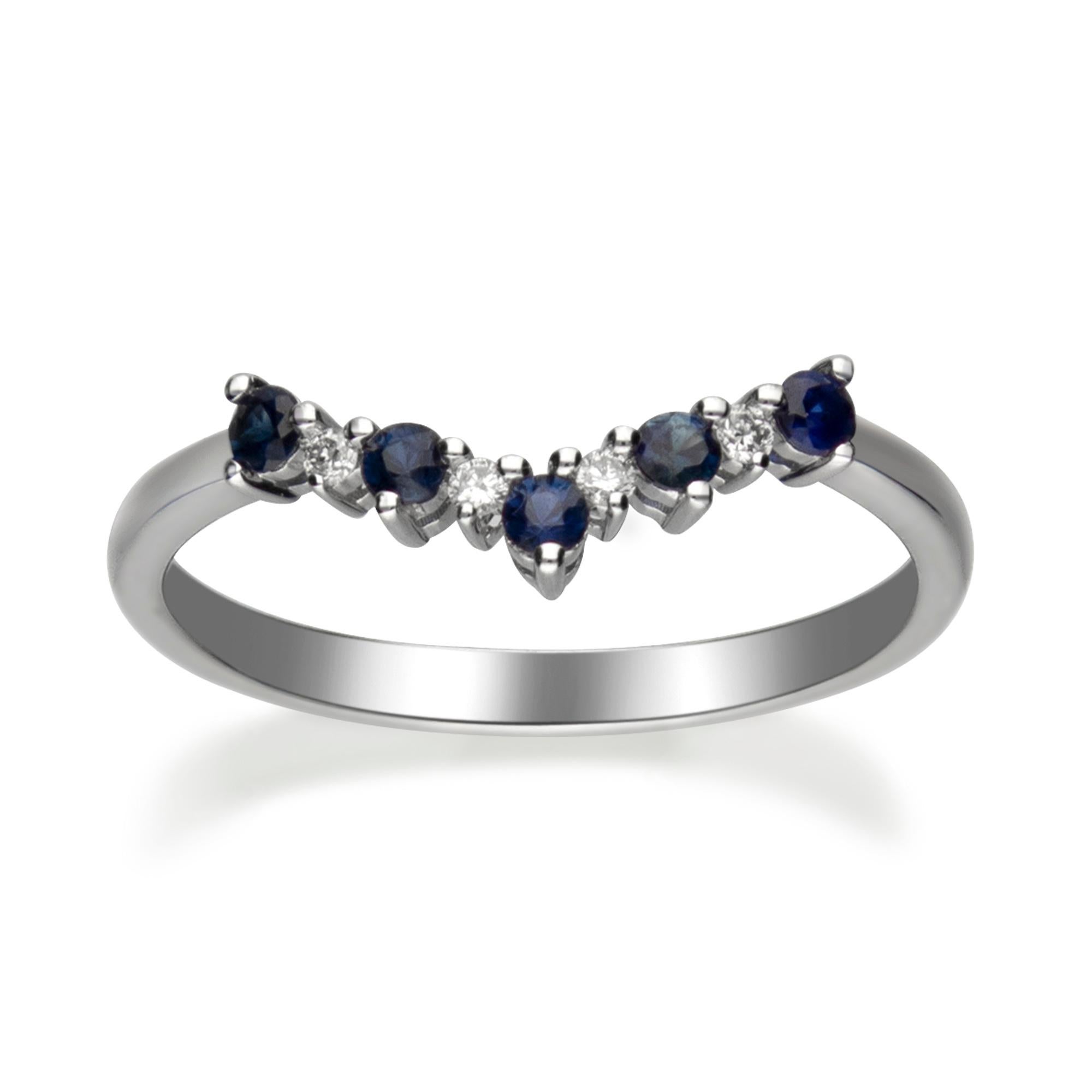 Art Deco 0.26 Carat Round-Cut Blue Sapphire with Diamond Accents 10K White Gold Ring For Sale
