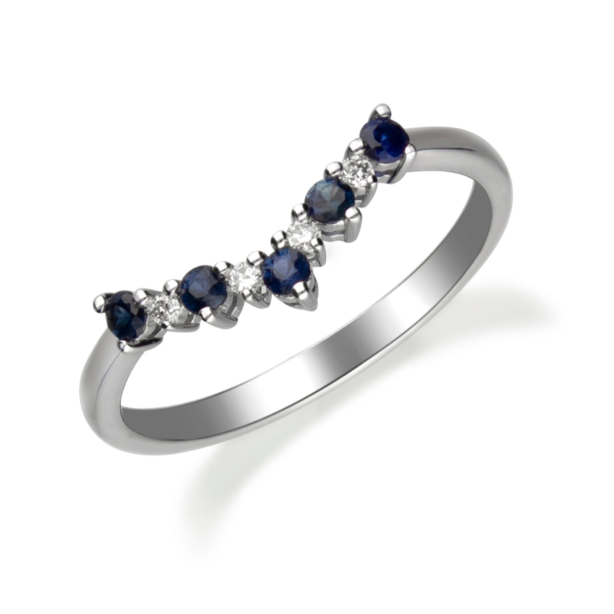 0.26 Carat Round-Cut Blue Sapphire with Diamond Accents 10K White Gold Ring In New Condition For Sale In New York, NY