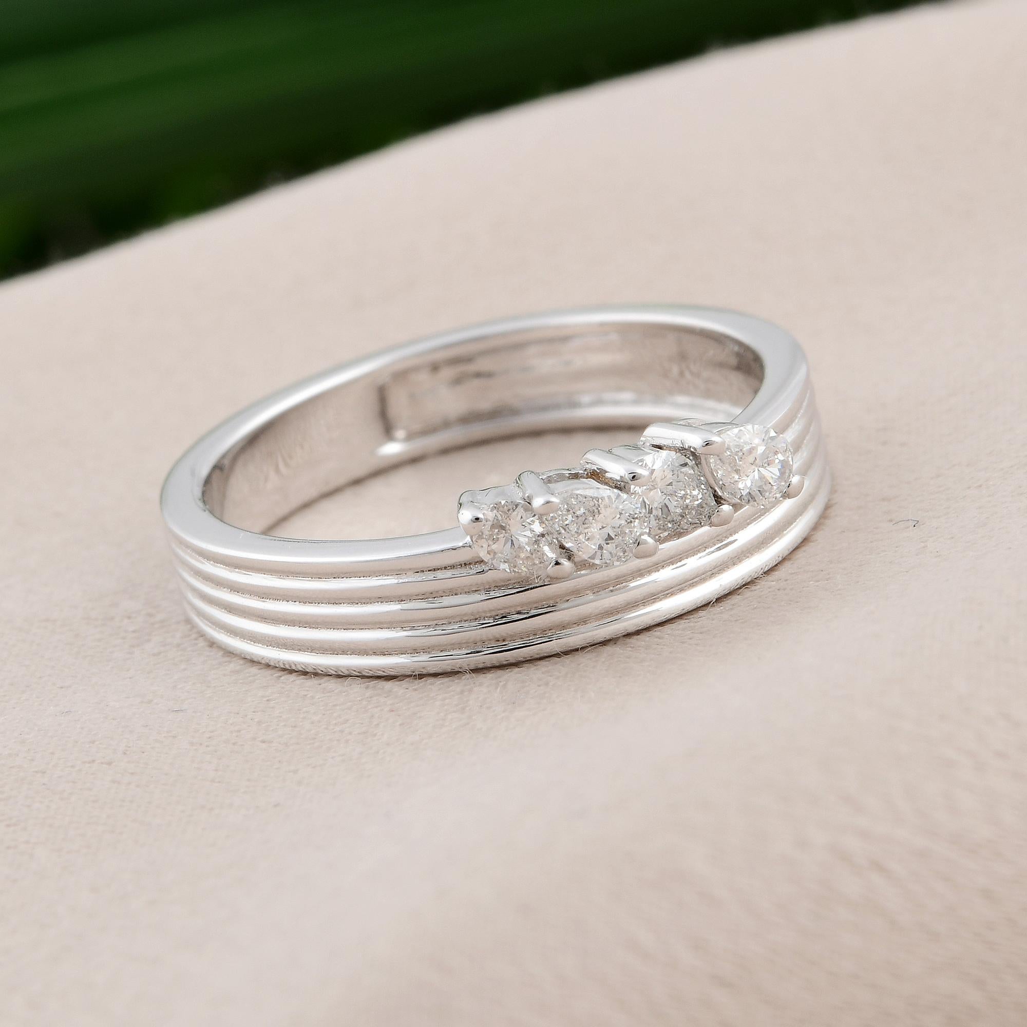 Modern 0.26 Carat SI Clarity HI Color Pear Diamond Multi Band Ring 18 Karat White Gold For Sale