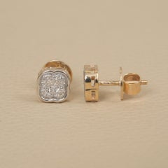 0.26 Ct Diamond Quatrefoil Cluster Studs 14K Two-Tone Gold Clover Earrings