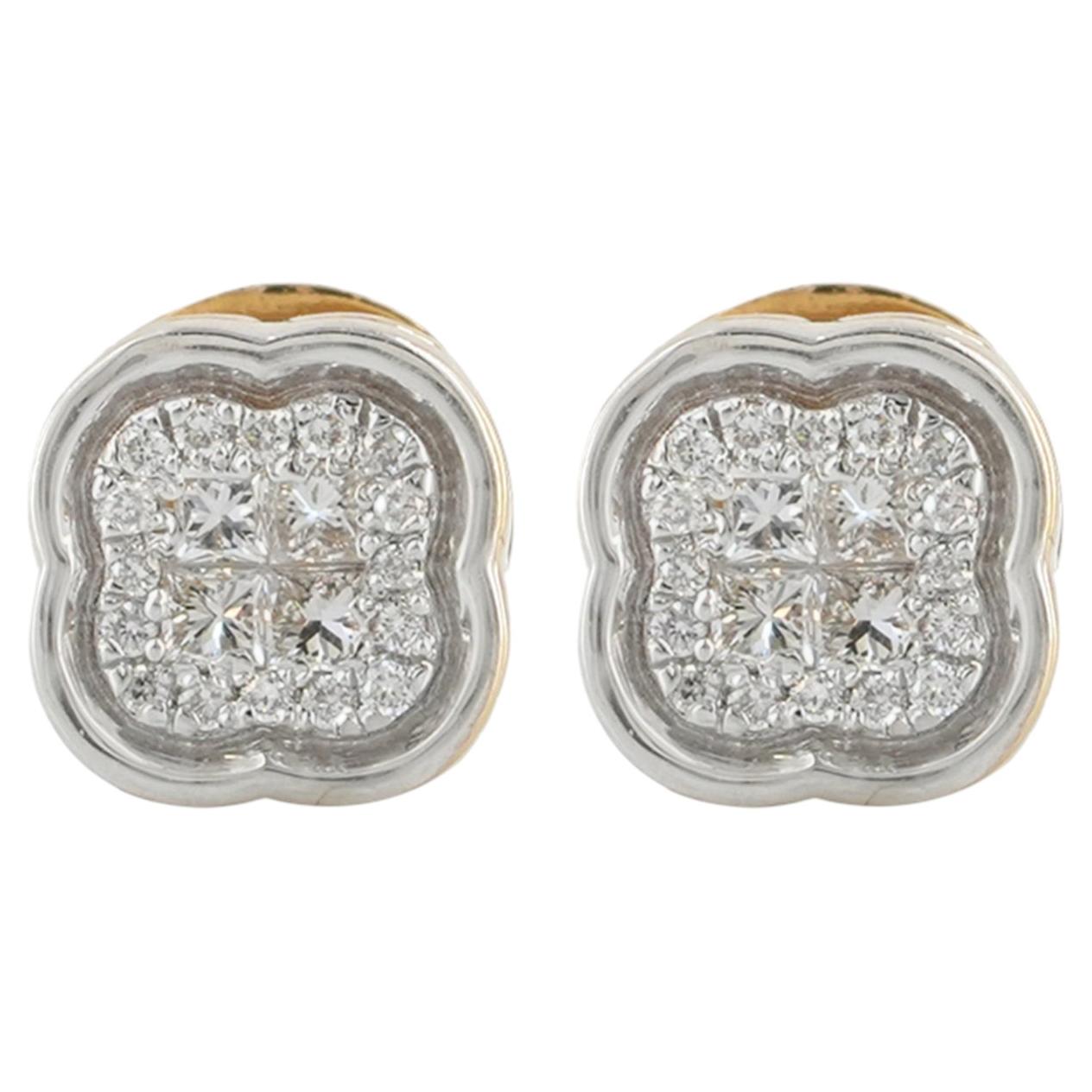 Pendientes de trébol de oro bicolor de 14 quilates con diamantes en racimo cuatrifoliados de 0,26 quilates