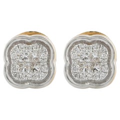 0.26 Ct Diamond Quatrefoil Cluster Studs 14K Two-Tone Gold Clover Earrings