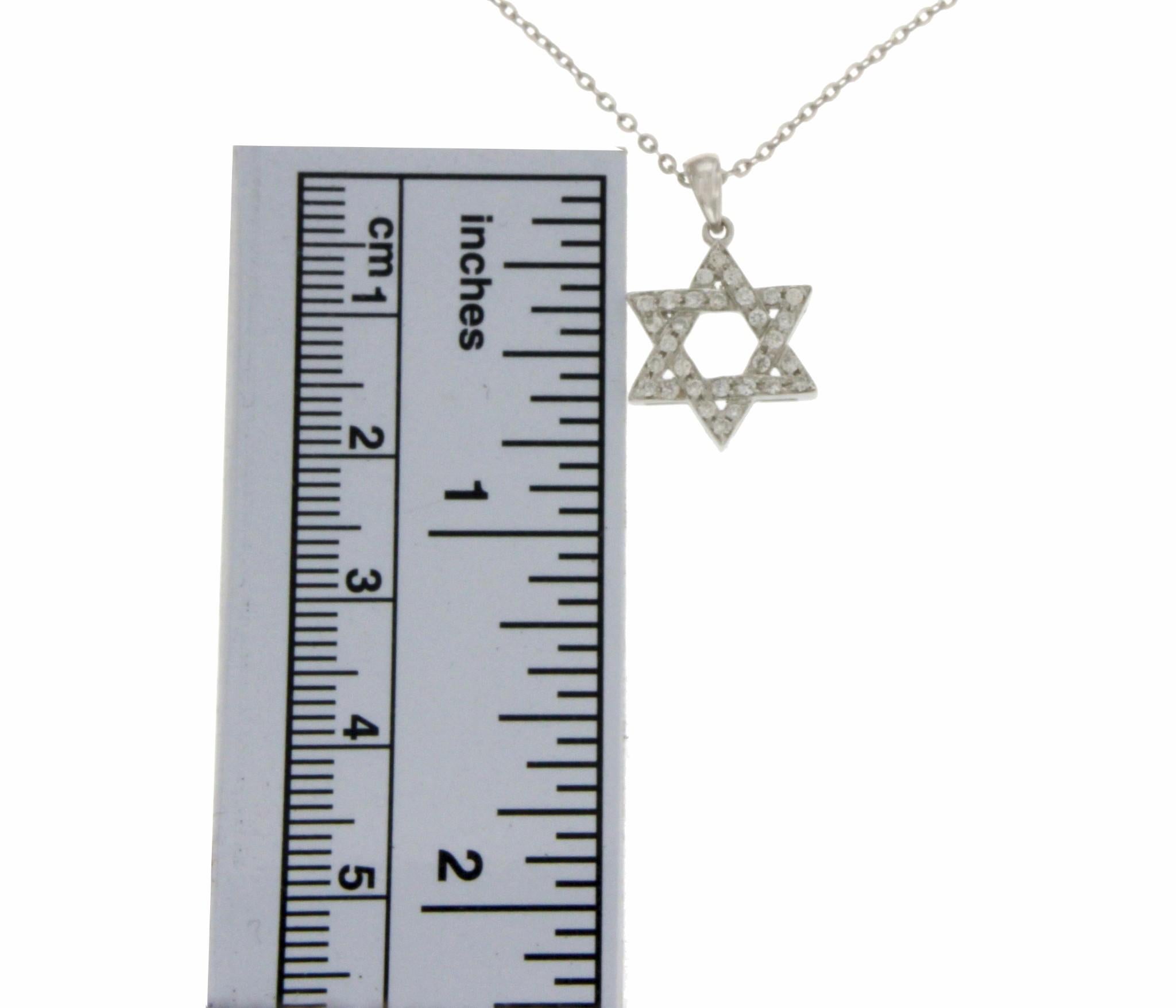 0.26 Ct Diamonds 18k Gold Star Of David Pendant 14k Gold Chain Necklace In New Condition For Sale In Los Angeles, CA