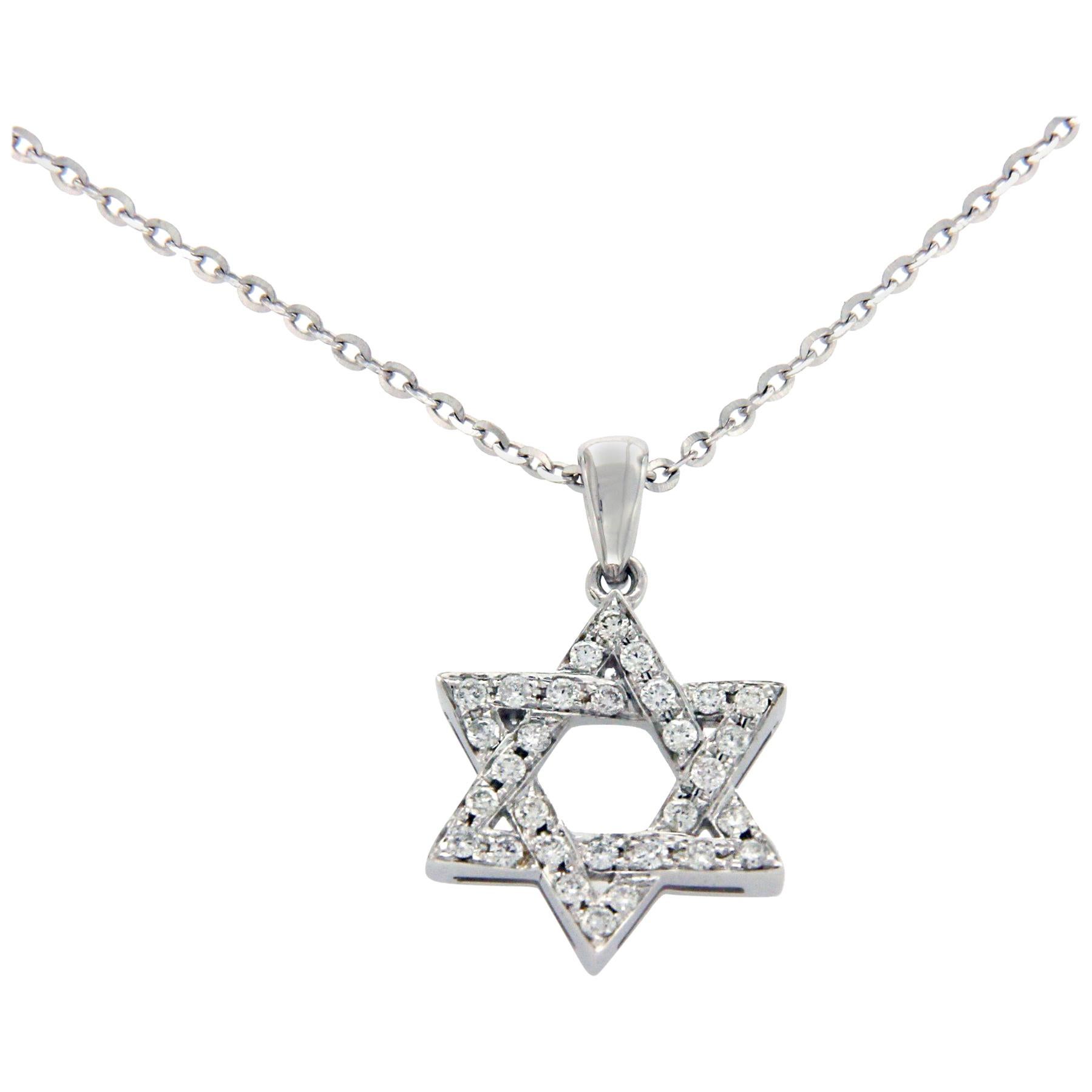 0.26 Ct Diamonds 18k Gold Star Of David Pendant 14k Gold Chain Necklace