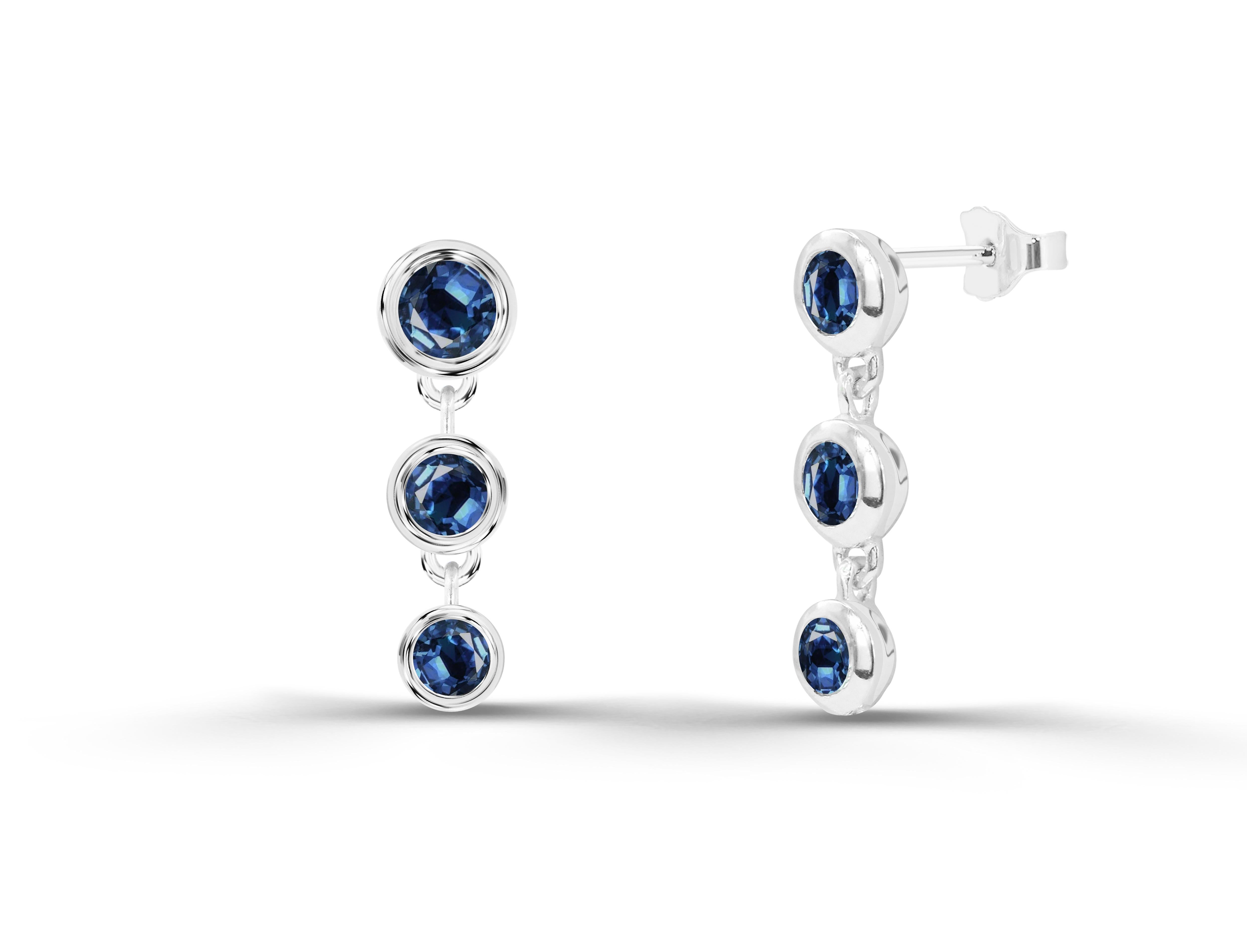 Round Cut 0.26ct Emerald Ruby and Sapphire Bezel Studs Earrings in 14k Gold For Sale