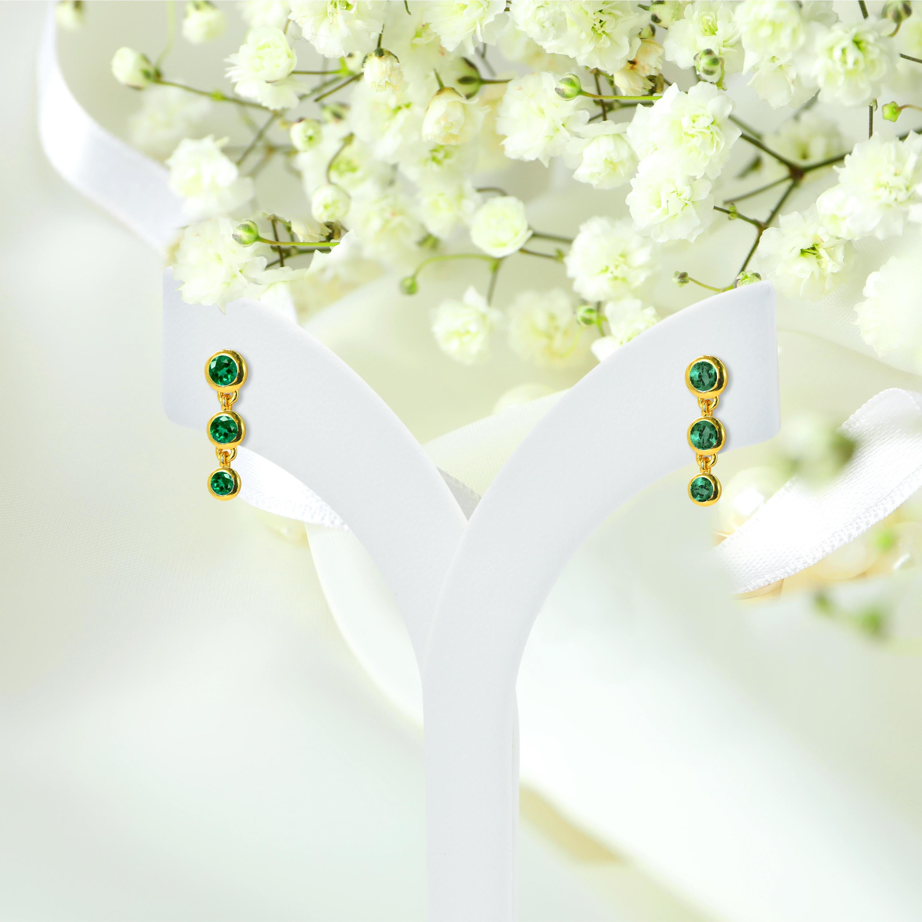 0.26ct Emerald Ruby and Sapphire Bezel Studs Earrings in 14k Gold For Sale 1