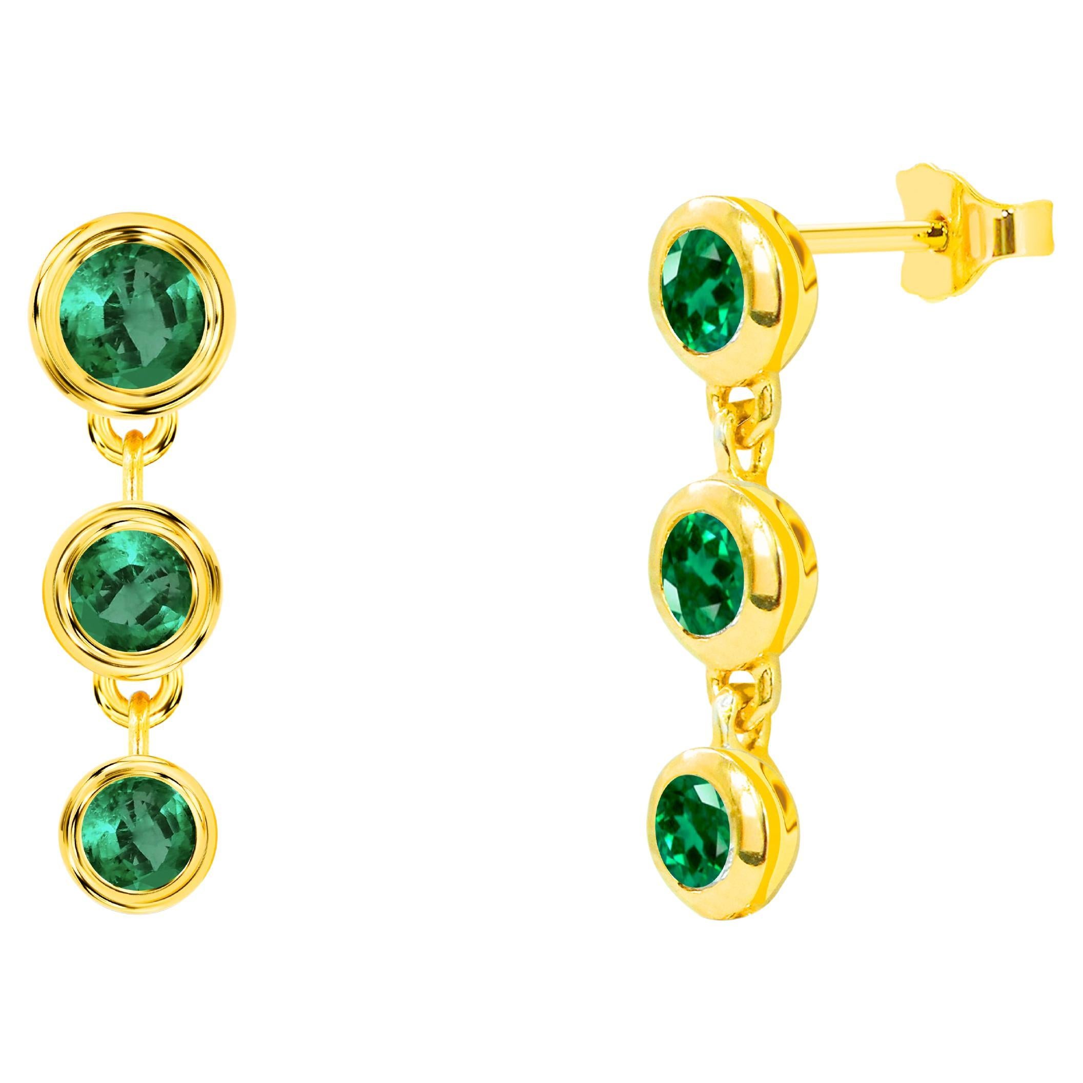 0.26ct Emerald Ruby and Sapphire Bezel Studs Earrings in 14k Gold For Sale