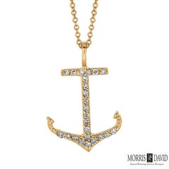 0.26 Carat Natural Diamond Anchor Necklace Pendant 14 Karat White Gold G SI