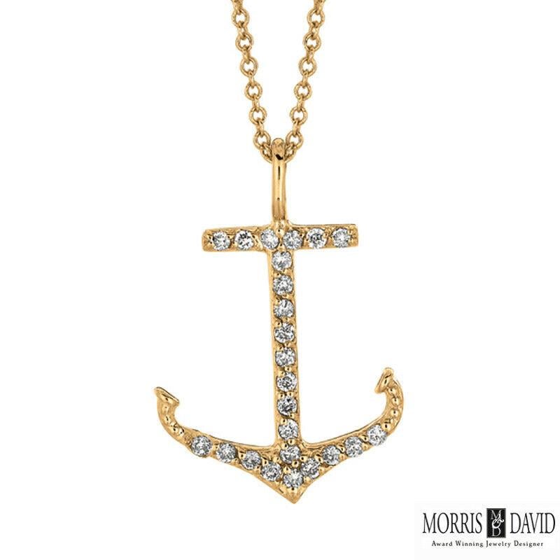 Round Cut 0.26 Carat Natural Diamond Anchor Necklace Pendant 14 Karat White Gold G SI For Sale