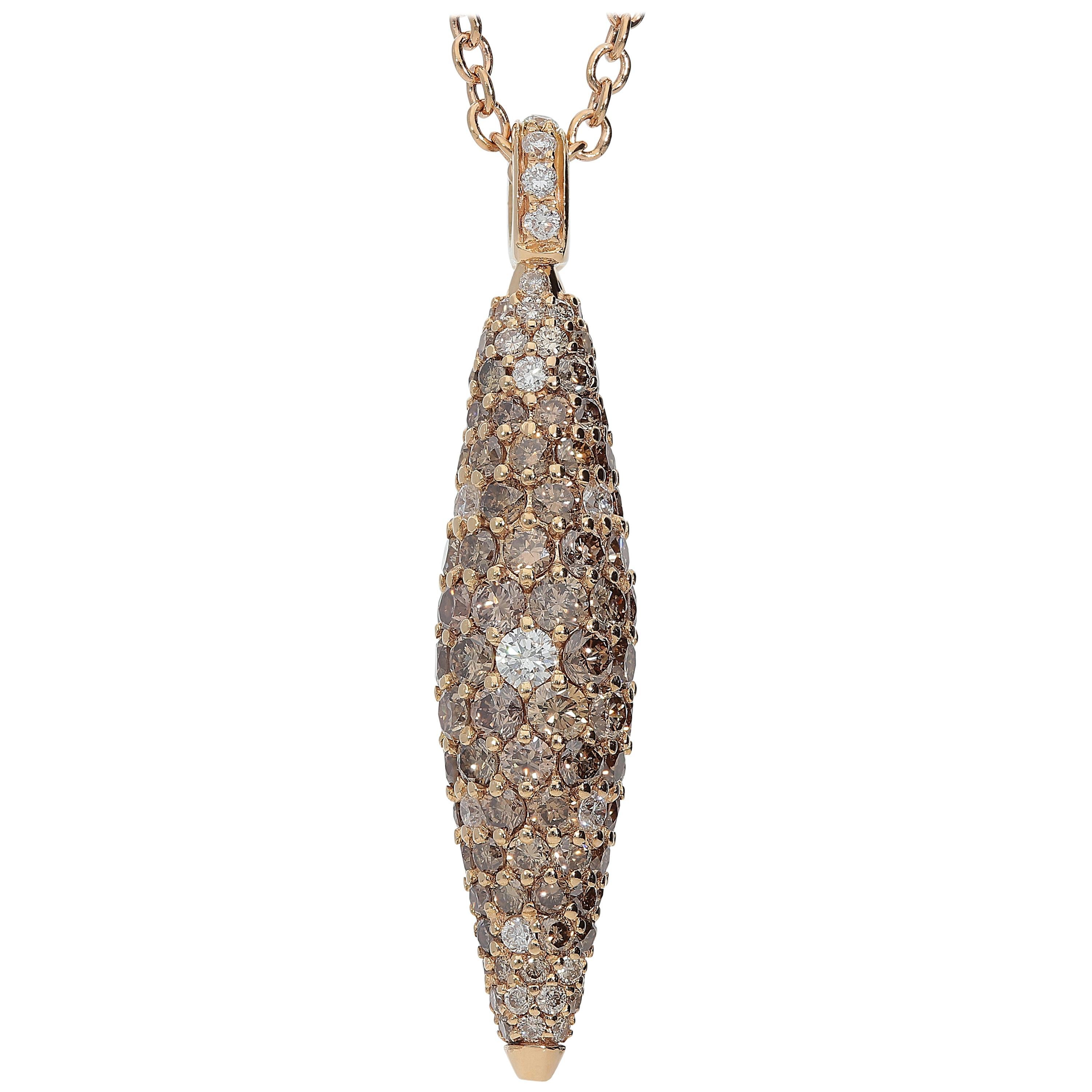 0.26 White GSI 2.08 Brown Diamonds 18 Karat Pink Gold Pendant Necklace For Sale