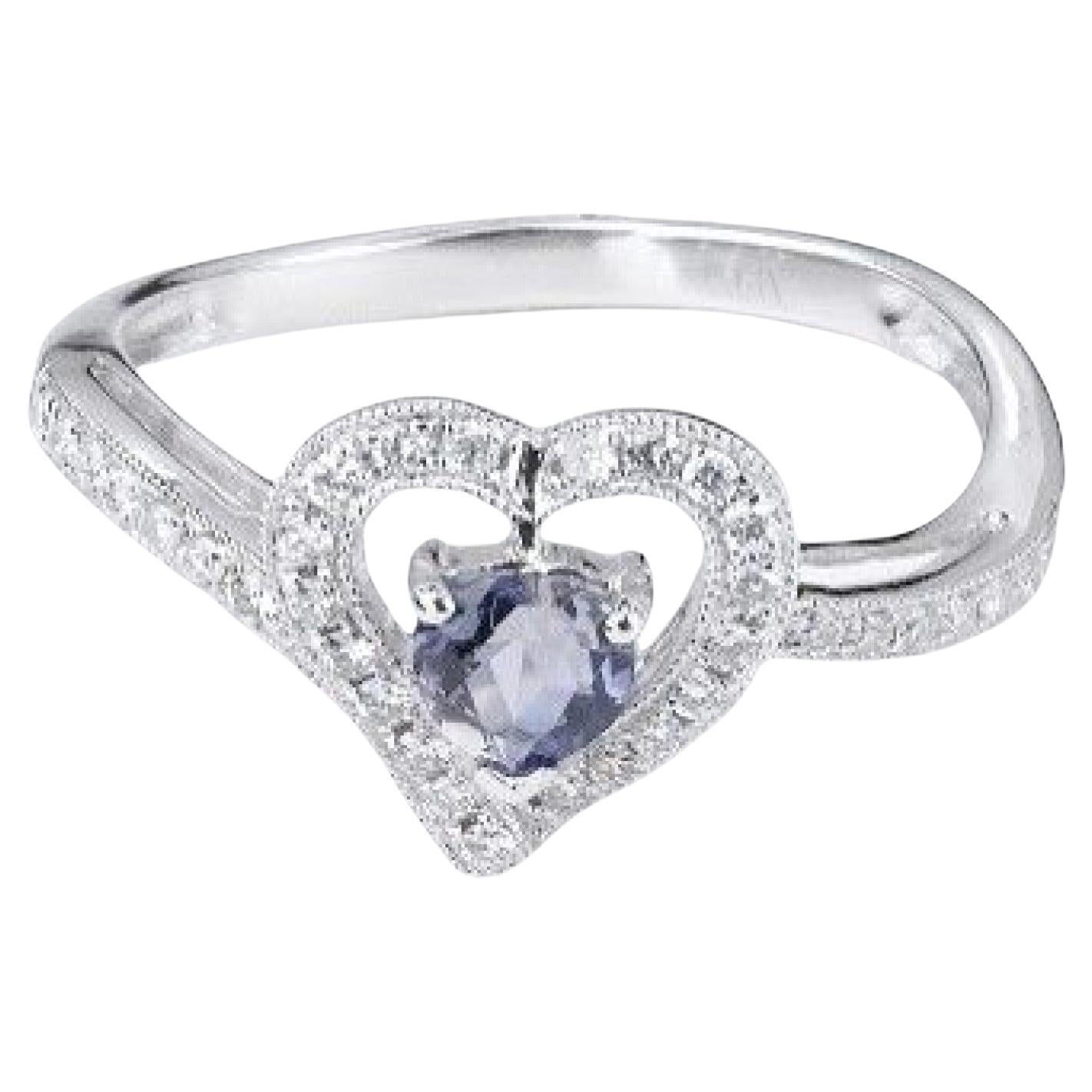 For Sale:  0.265 Carat Iolite and Diamond Heart Ring in 14 Karat White Gold
