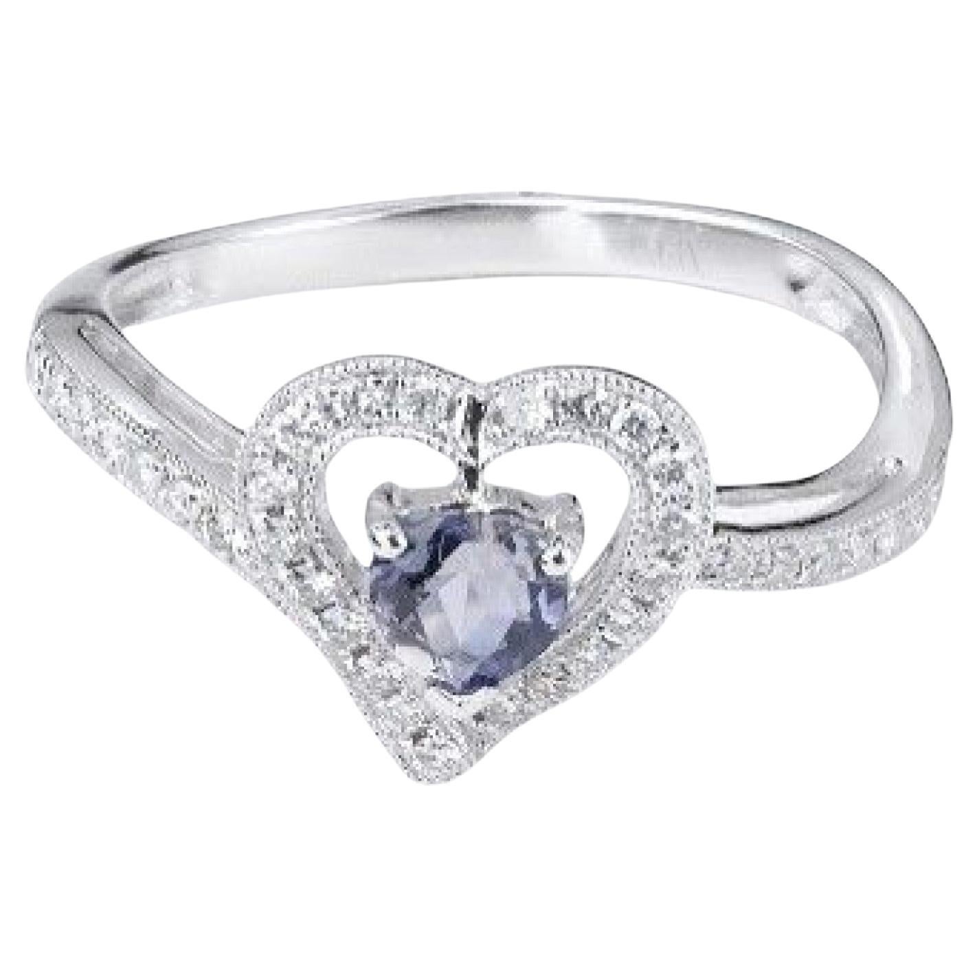 0.265 Carat Iolite and Diamond Heart Ring in 14 Karat White Gold