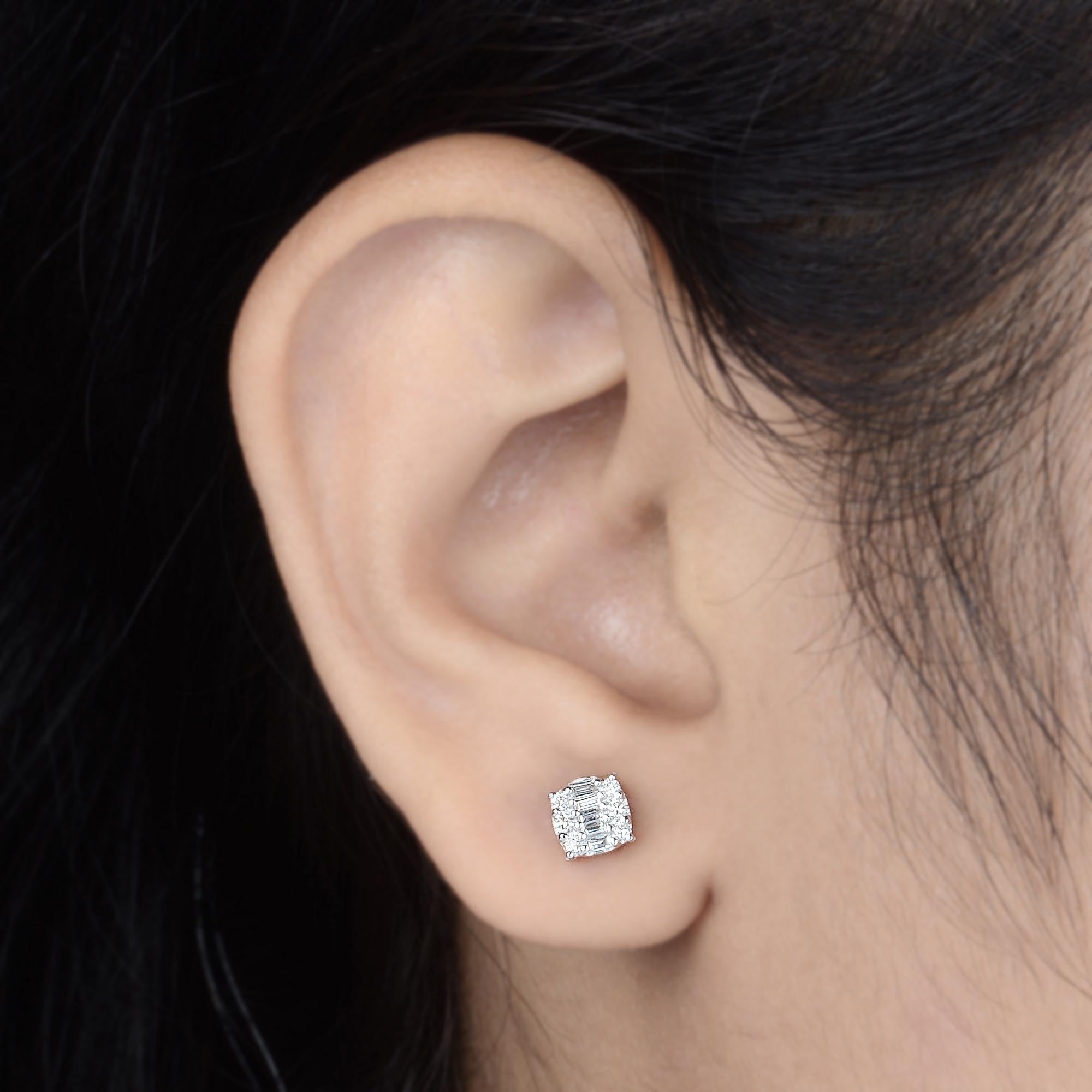 Baguette Cut 0.2 Carat SI Clarity HI Color Baguette Diamond Stud Earrings 10 Karat White Gold For Sale