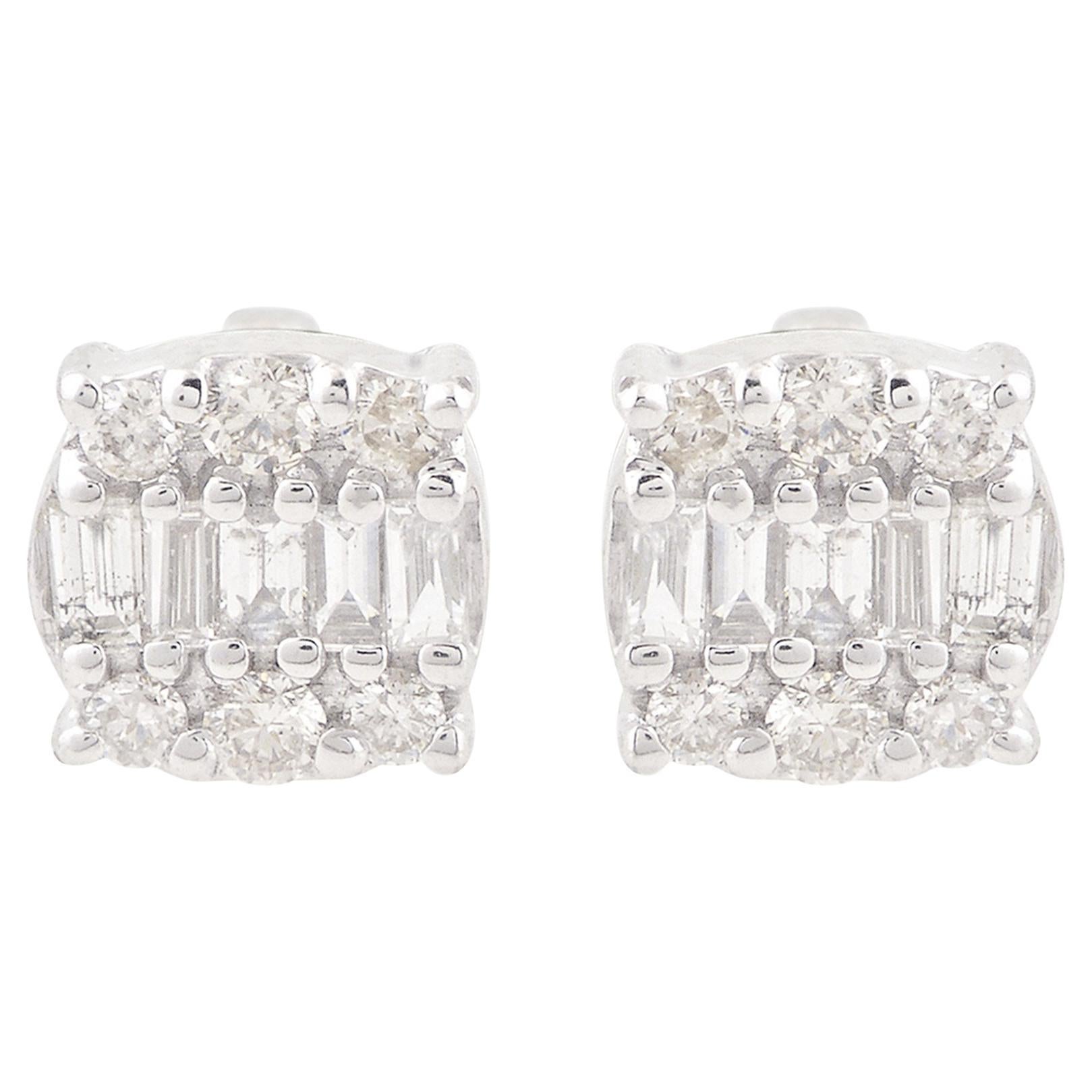 0.2 Carat SI Clarity HI Color Baguette Diamond Stud Earrings 10 Karat White Gold For Sale