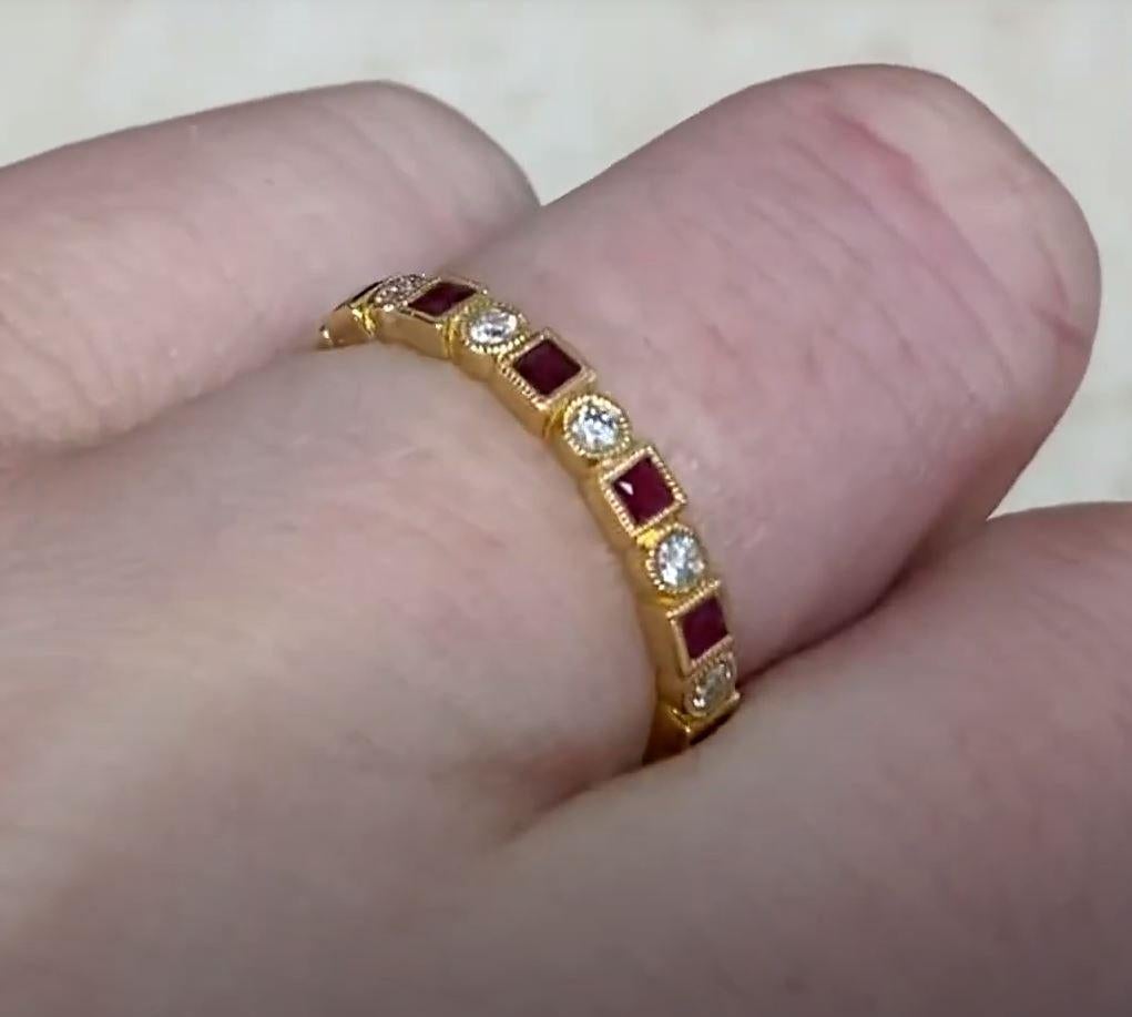 0.26ct Diamond & 0.44ct Ruby  Eternity Band Ring, 18k Yellow Gold For Sale 1