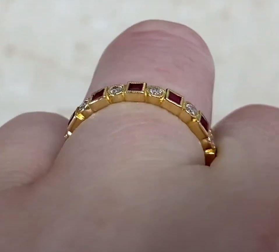 0.26ct Diamond & 0.44ct Ruby  Eternity Band Ring, 18k Yellow Gold For Sale 2