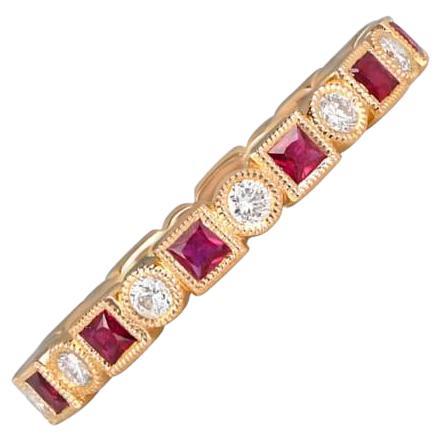 0.26ct Diamond & 0.44ct Ruby  Eternity Band Ring, 18k Yellow Gold For Sale