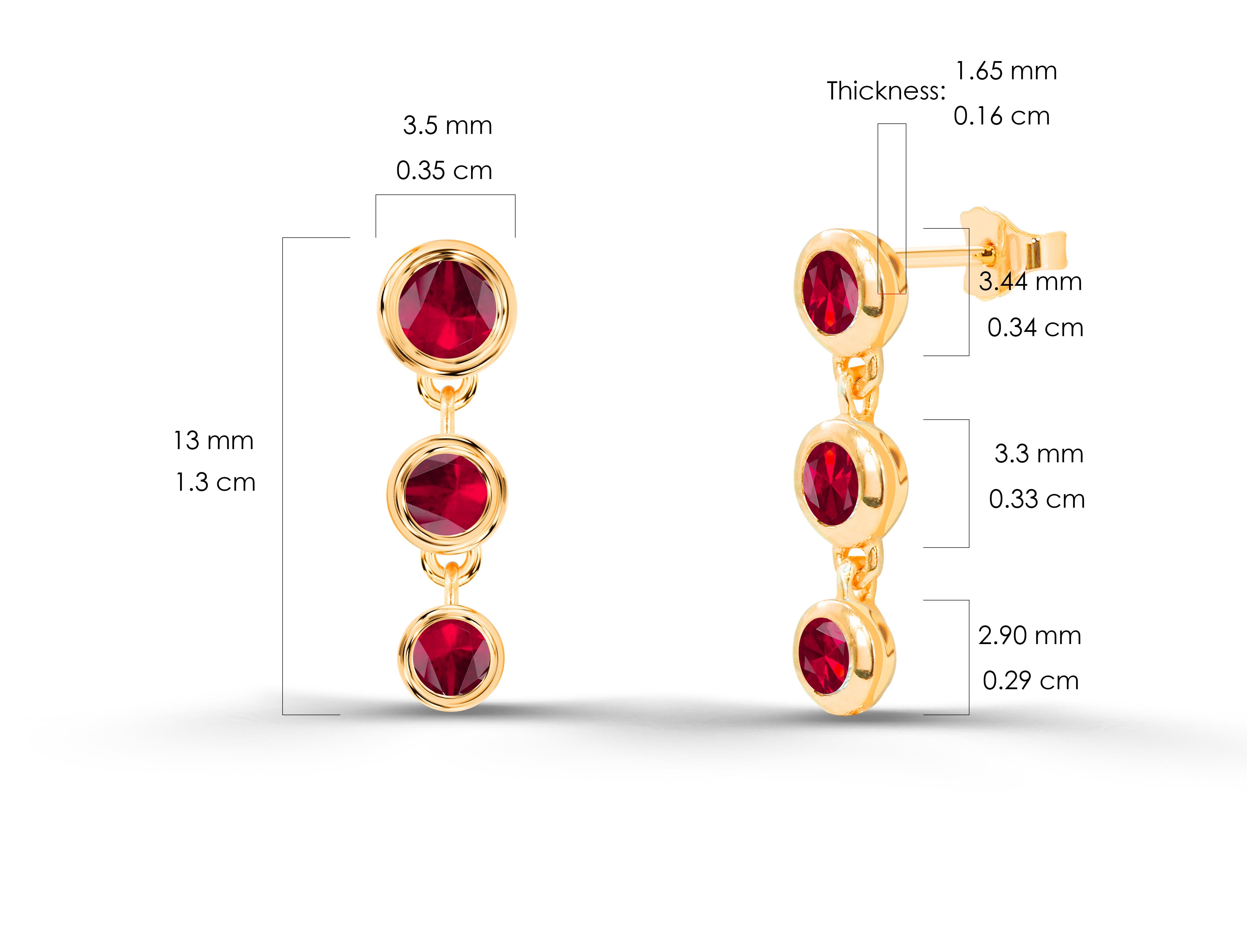 0.26ct Emerald Ruby and Sapphire Bezel Studs Earrings in 14k Gold For Sale 4