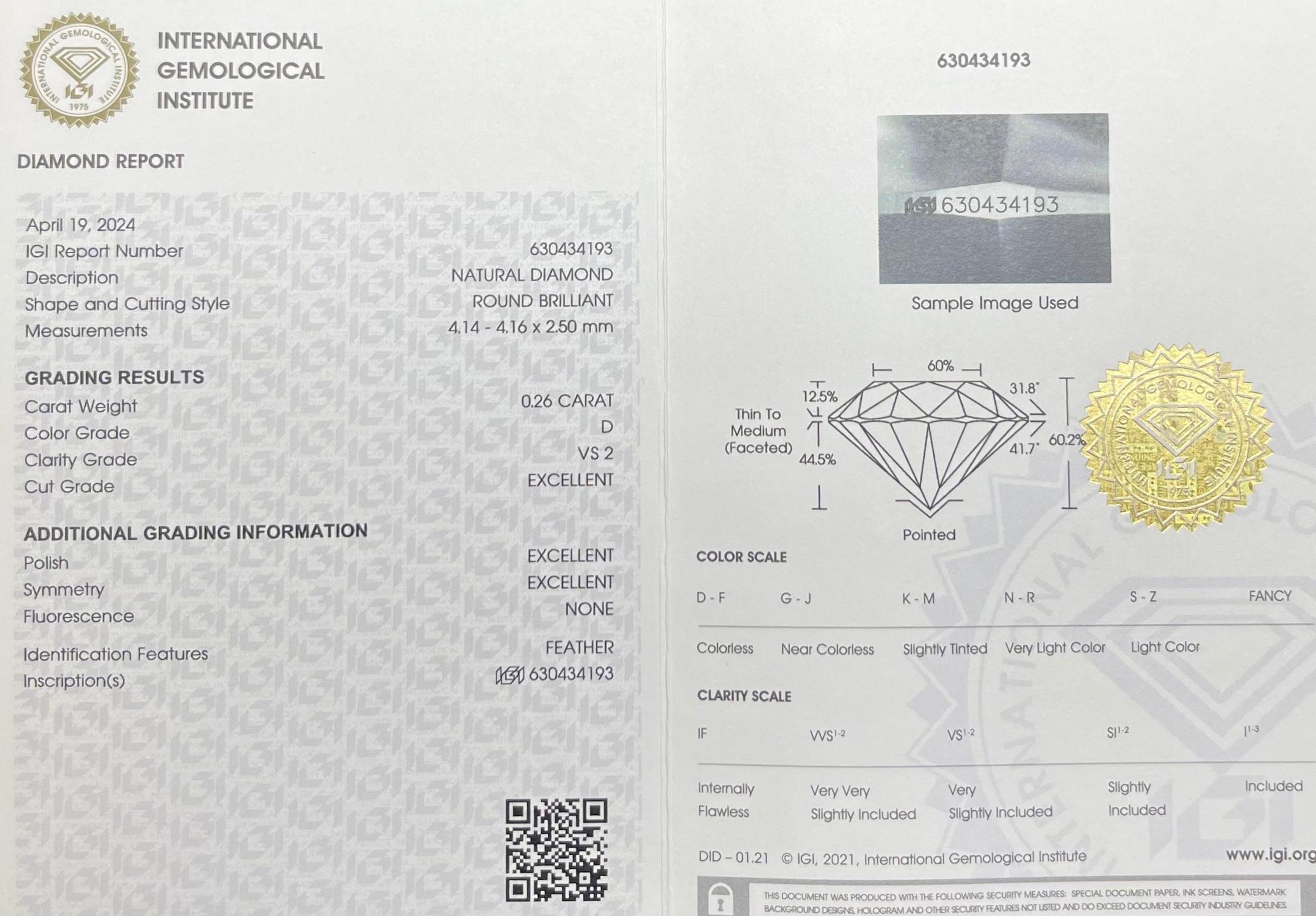 0.26CT IGI Certified Round Brilliant In New Condition For Sale In kOWLOON, HK