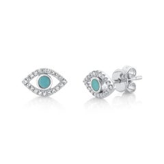 0.26ct Turquoise and Diamond Evil Eye Stud Earrings